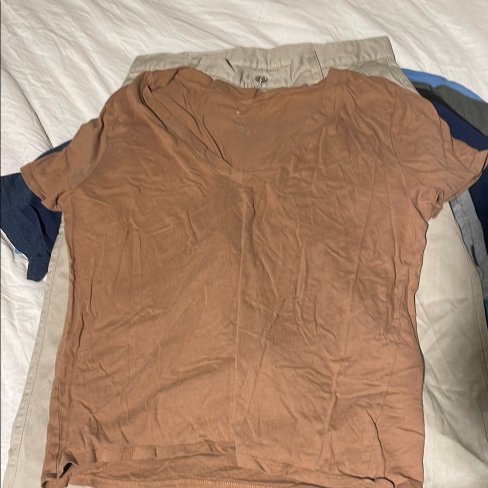 Casual Brown V-Neck T-Shirt